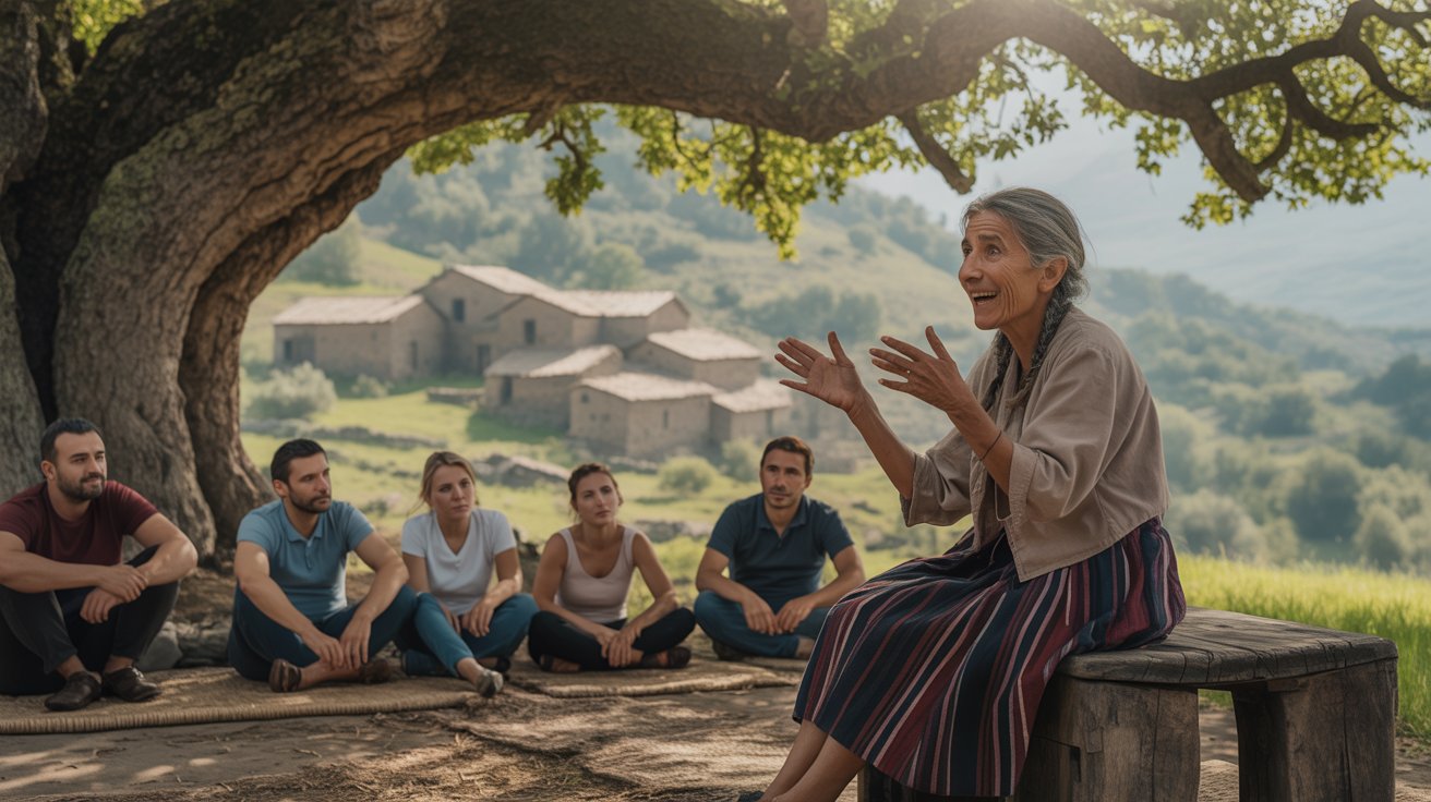 Local storyteller sharing myths and legends as part of a cultural tourism experience